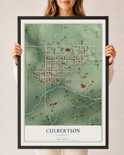 Map of Culbertson, Nebraska, 24 x 36 inch print in a black wood frame