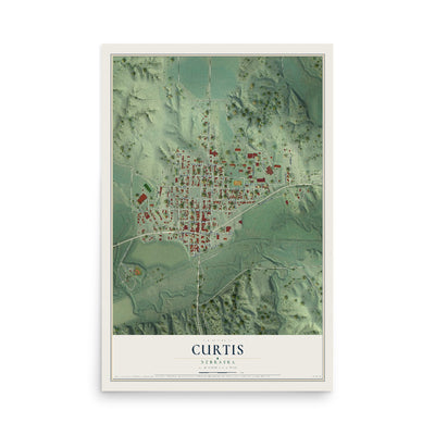 Map of Curtis, Nebraska, 12 x 18 inch unframed archival matte print