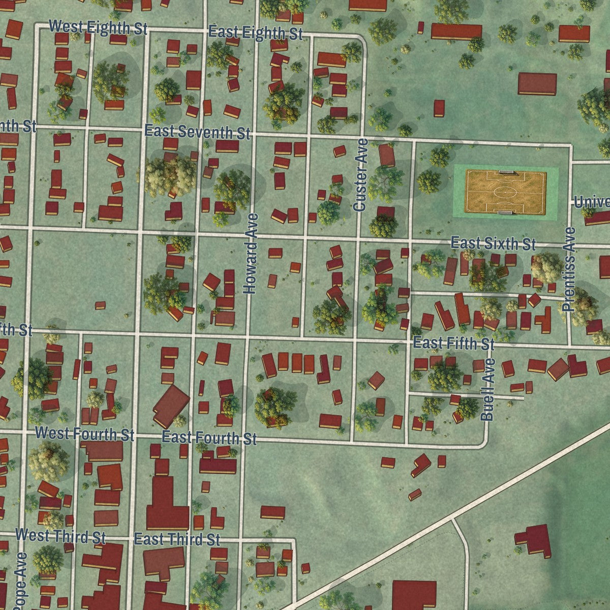 Close-up of the map of Curtis, Nebraska print showing street and building detail