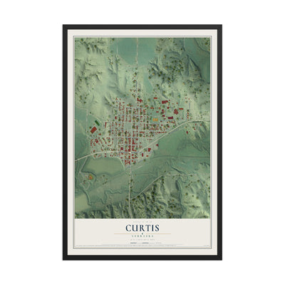Map of Curtis, Nebraska, 12 x 18 inch print in a black wood frame
