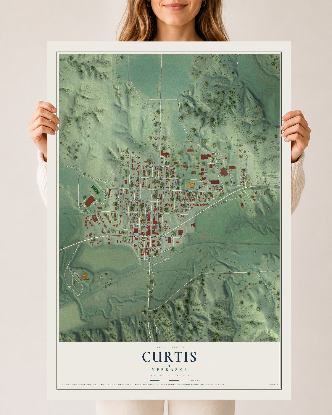 Map of Curtis, Nebraska, 24 x 36 inch unframed archival matte print