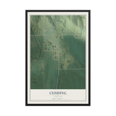 Map of Cushing, Nebraska, 12 x 18 inch print in a black wood frame