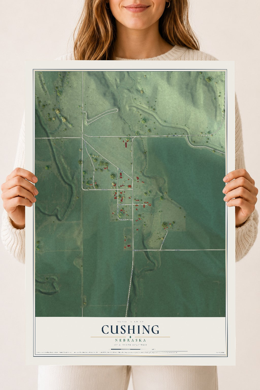 Map of Cushing, Nebraska, 18 x 24 inch unframed archival matte print