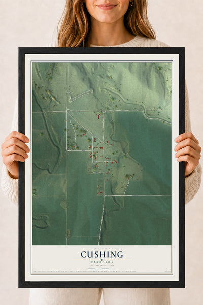 Map of Cushing, Nebraska, 18 x 24 inch print in a black wood frame