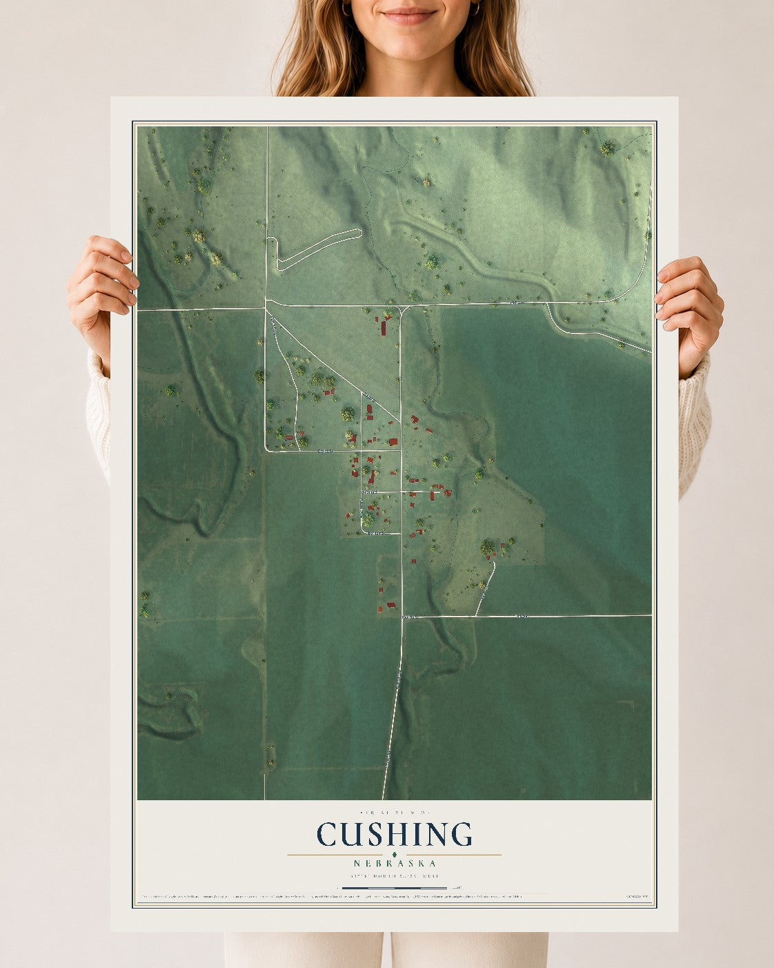 Map of Cushing, Nebraska, 24 x 36 inch unframed archival matte print