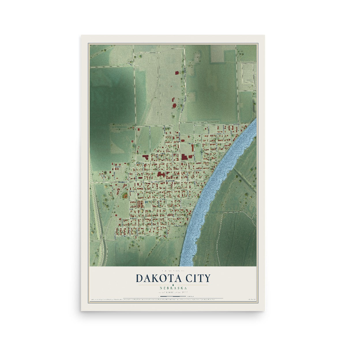 Map of Dakota City, Nebraska, 12 x 18 inch unframed archival matte print