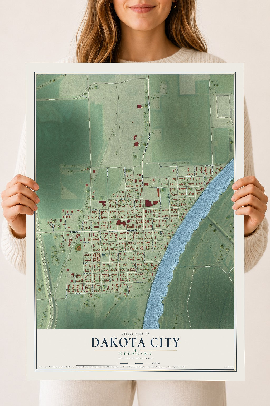 Map of Dakota City, Nebraska, 18 x 24 inch unframed archival matte print