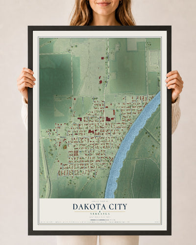 Map of Dakota City, Nebraska, 24 x 36 inch print in a black wood frame
