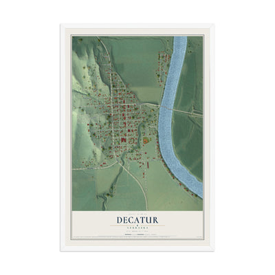 Map of Decatur, Nebraska, 12 x 18 inch print in a white wood frame