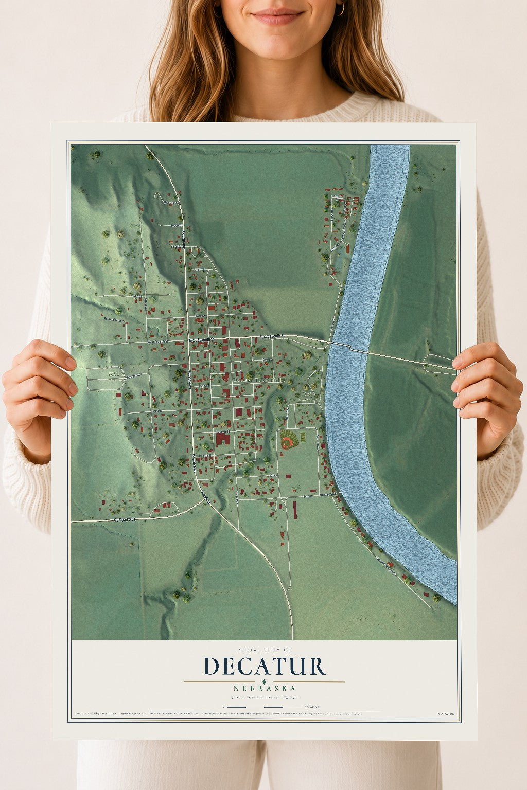 Map of Decatur, Nebraska, 18 x 24 inch unframed archival matte print