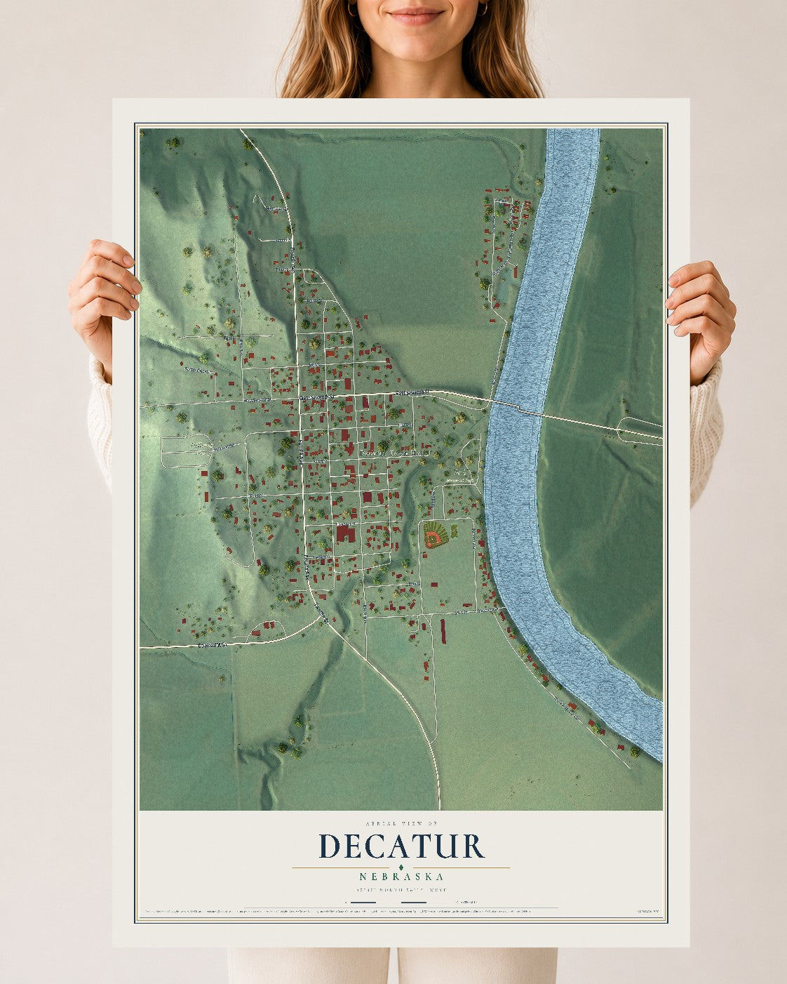 Map of Decatur, Nebraska, 24 x 36 inch unframed archival matte print