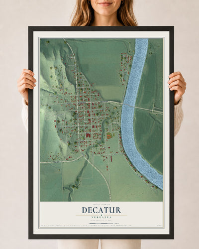 Map of Decatur, Nebraska, 24 x 36 inch print in a black wood frame