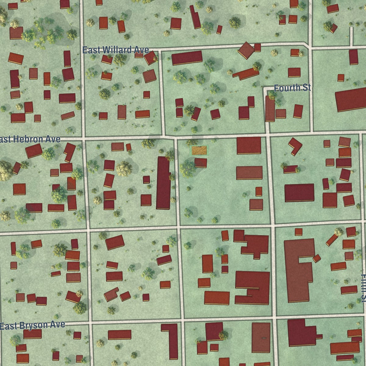 Close-up of the map of Deshler, Nebraska print showing street and building detail