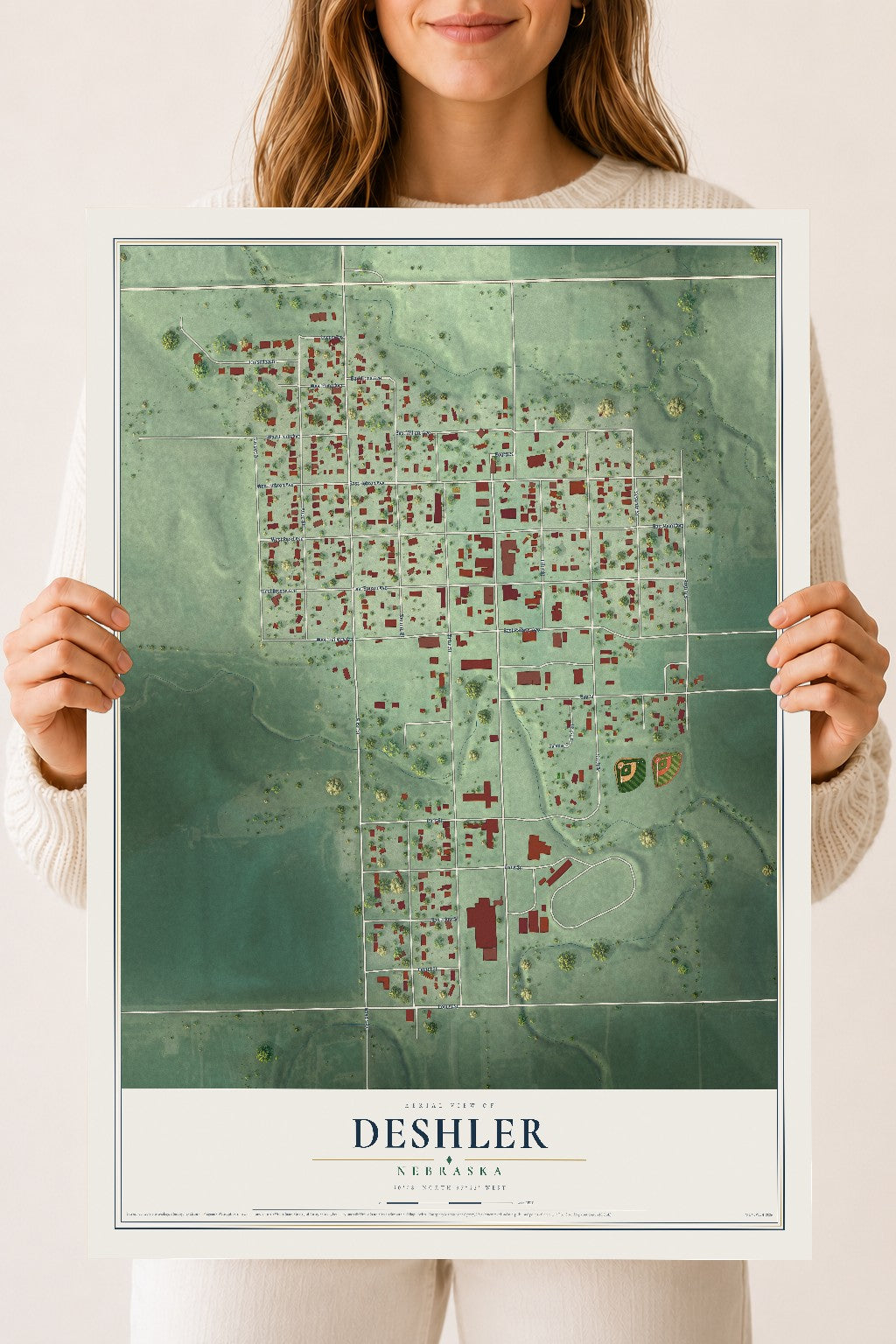 Map of Deshler, Nebraska, 18 x 24 inch unframed archival matte print