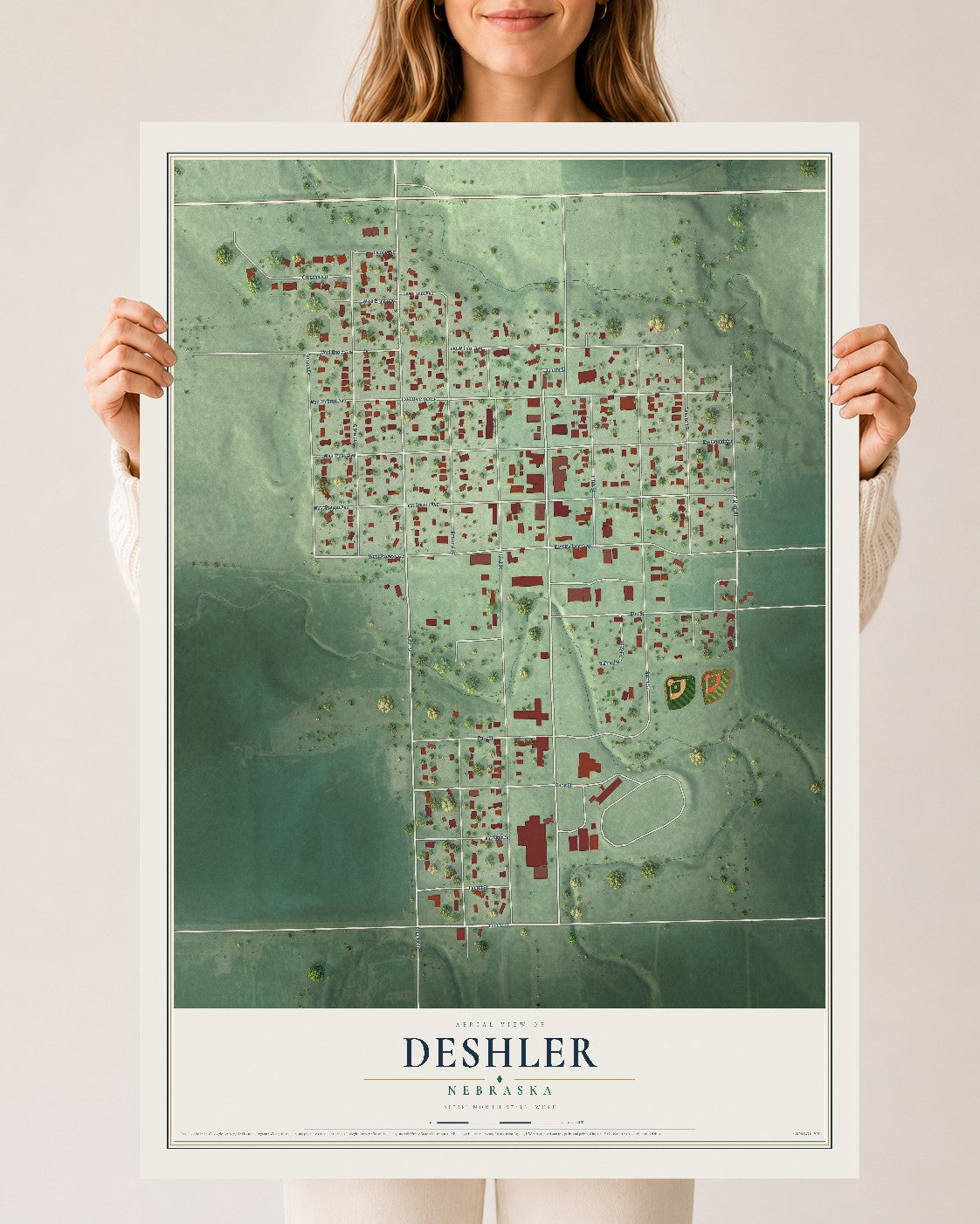 Map of Deshler, Nebraska, 24 x 36 inch unframed archival matte print