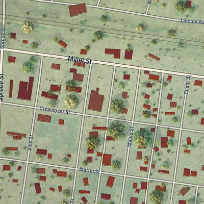 Close-up of the map of Dix, Nebraska print showing street and building detail