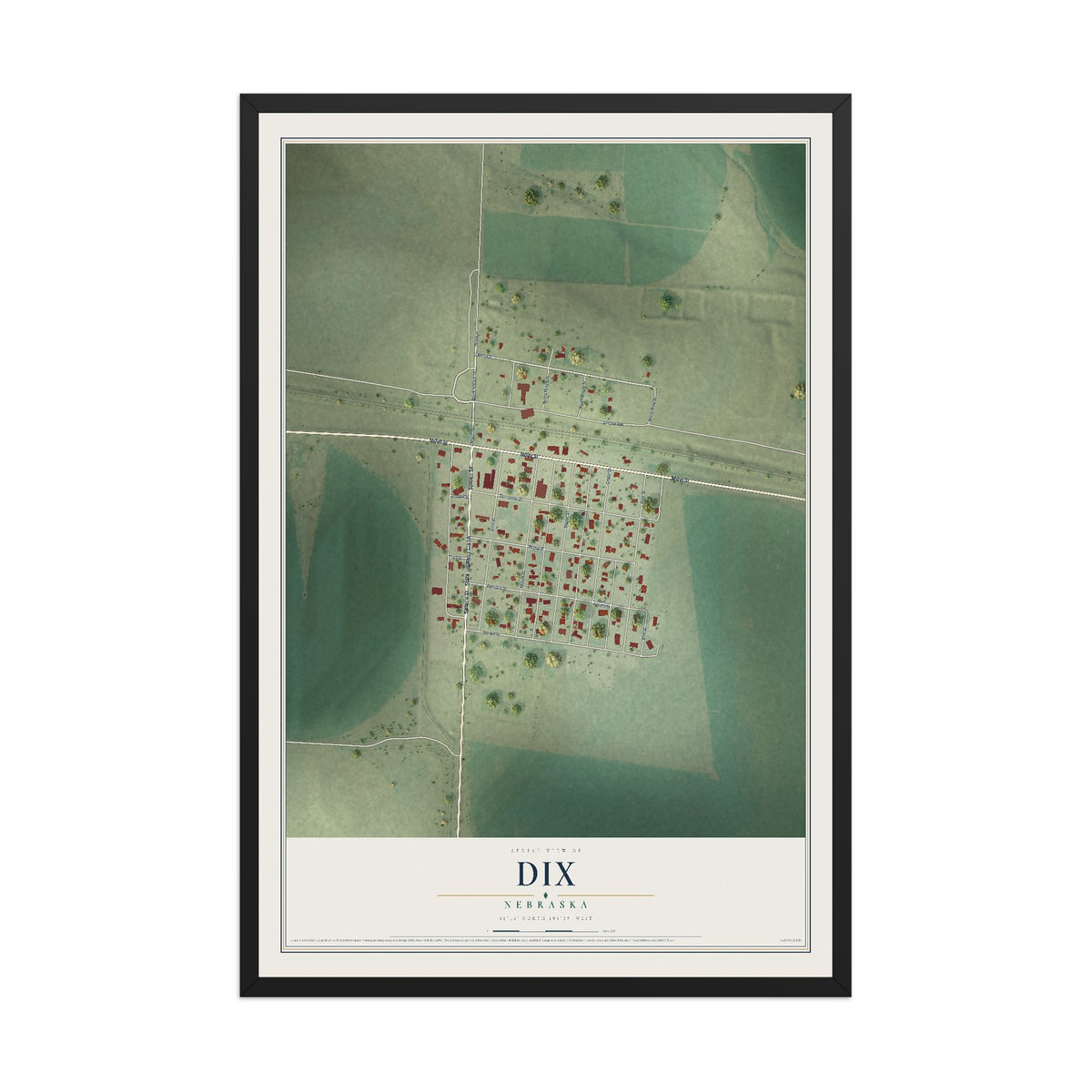 Map of Dix, Nebraska, 12 x 18 inch print in a black wood frame