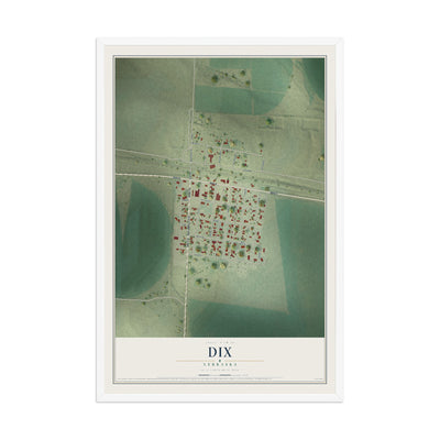 Map of Dix, Nebraska, 12 x 18 inch print in a white wood frame
