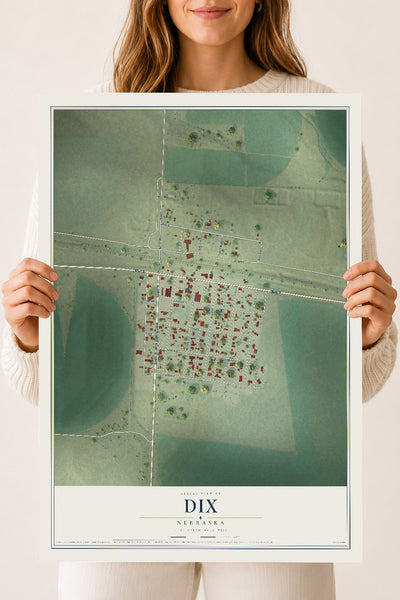 Map of Dix, Nebraska, 18 x 24 inch unframed archival matte print