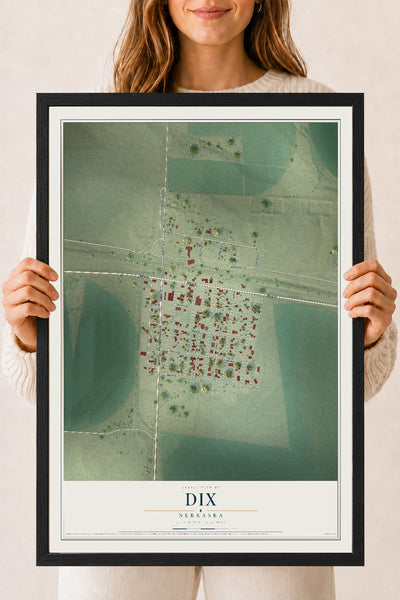 Map of Dix, Nebraska, 18 x 24 inch print in a black wood frame