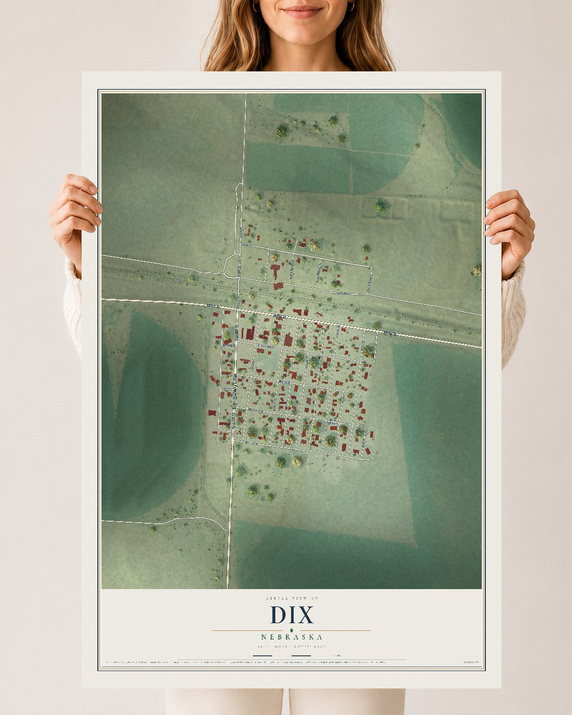 Map of Dix, Nebraska, 24 x 36 inch unframed archival matte print