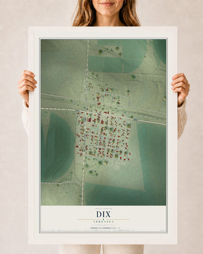 Map of Dix, Nebraska, 24 x 36 inch print in a white wood frame