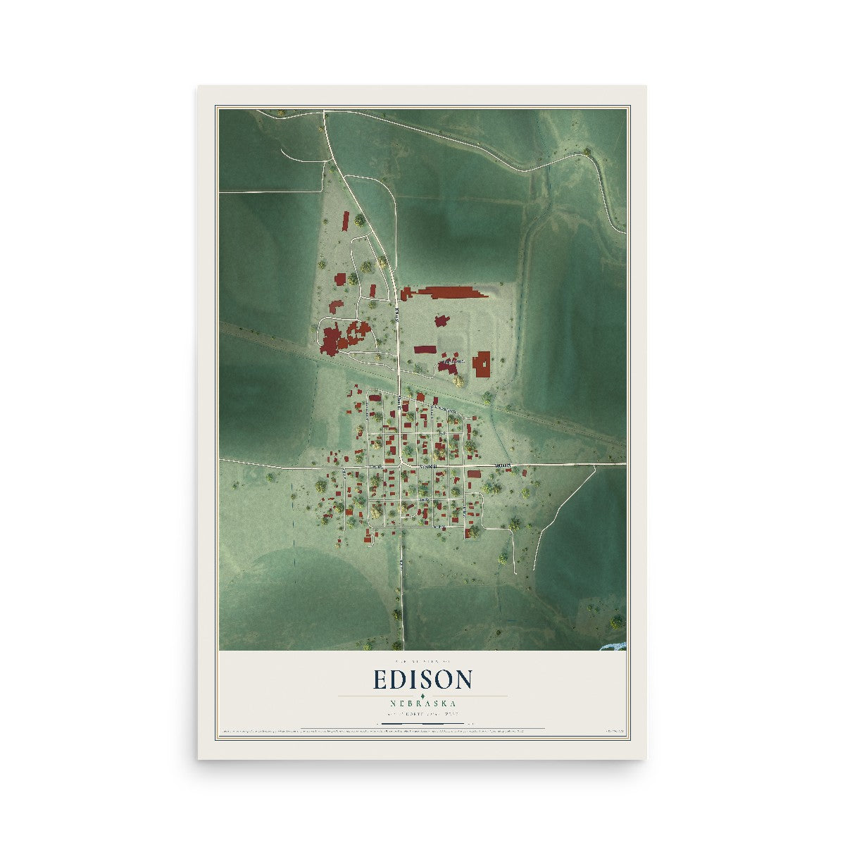 Map of Edison, Nebraska, 12 x 18 inch unframed archival matte print