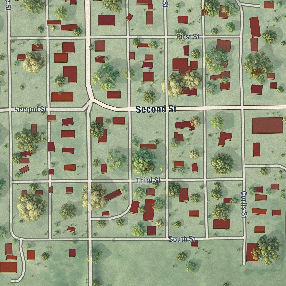 Close-up of the map of Edison, Nebraska print showing street and building detail