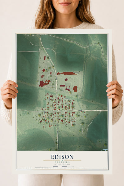Map of Edison, Nebraska, 18 x 24 inch unframed archival matte print