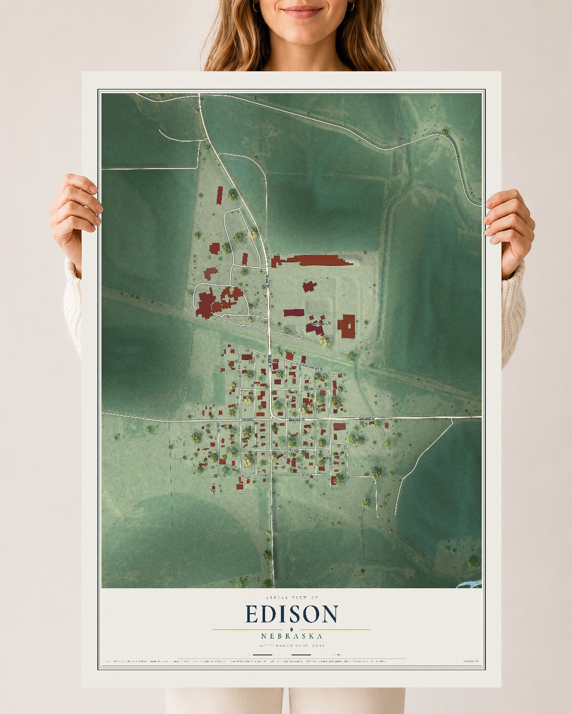 Map of Edison, Nebraska, 24 x 36 inch unframed archival matte print