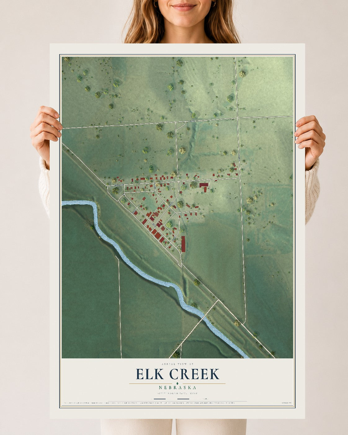 Map of Elk Creek, Nebraska, 24 x 36 inch unframed archival matte print