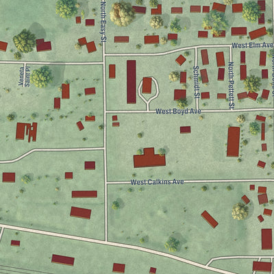 Second close-up of the map of Elm Creek, Nebraska print showing more streets and buildings