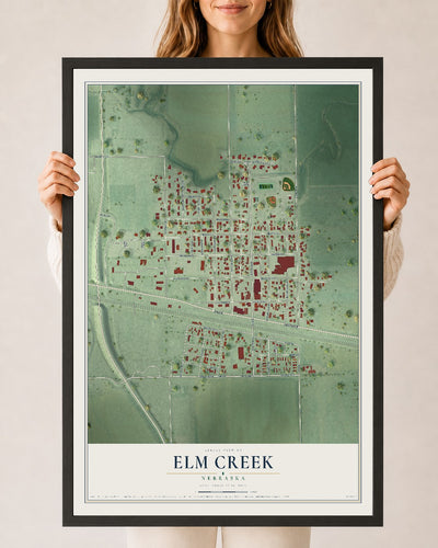 Map of Elm Creek, Nebraska, 24 x 36 inch print in a black wood frame