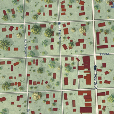 Close-up of the map of Elmwood, Nebraska print showing street and building detail