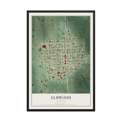 Map of Elmwood, Nebraska, 12 x 18 inch print in a black wood frame