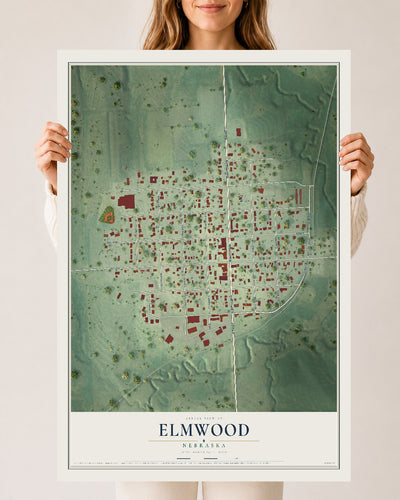 Map of Elmwood, Nebraska, 24 x 36 inch unframed archival matte print