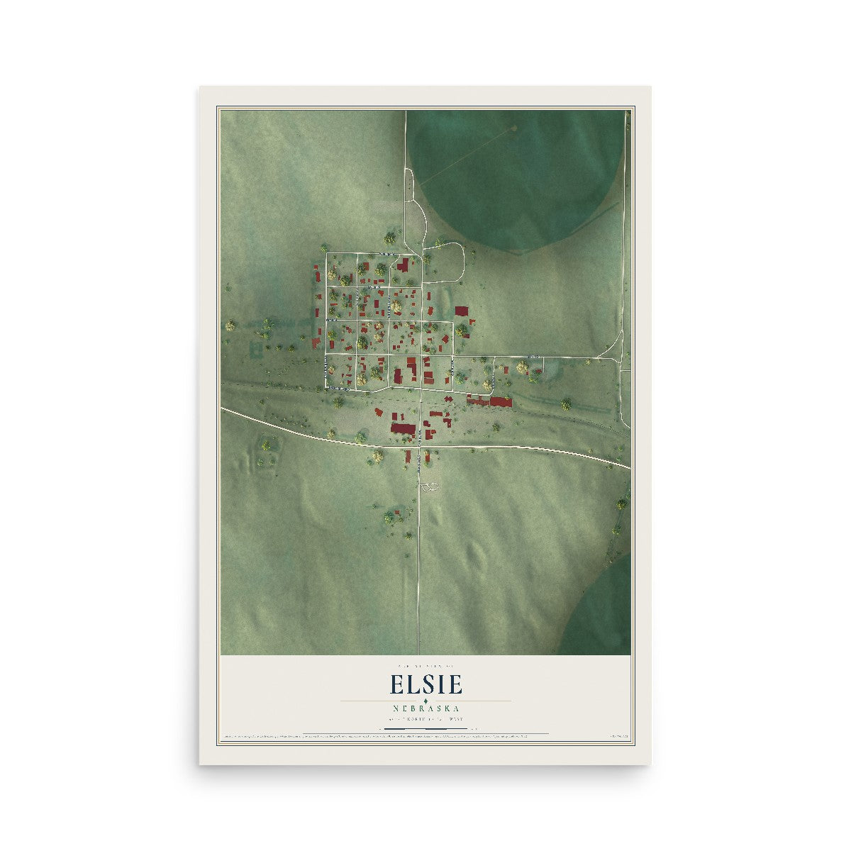 Map of Elsie, Nebraska, 12 x 18 inch unframed archival matte print