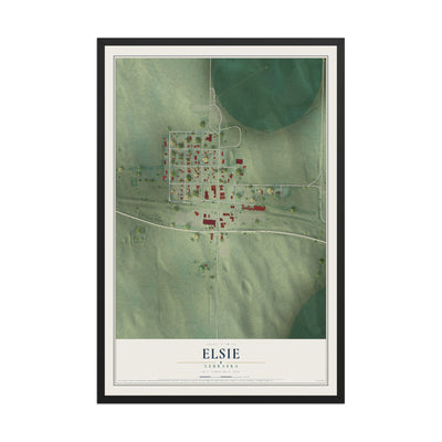 Map of Elsie, Nebraska, 12 x 18 inch print in a black wood frame