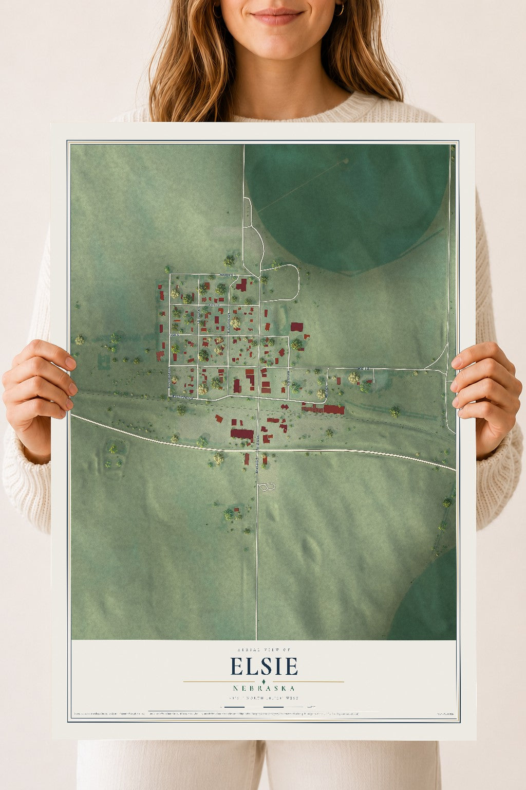 Map of Elsie, Nebraska, 18 x 24 inch unframed archival matte print