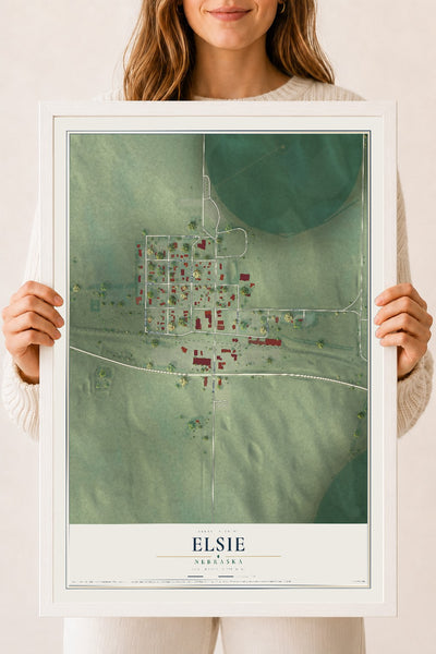 Map of Elsie, Nebraska, 18 x 24 inch print in a white wood frame
