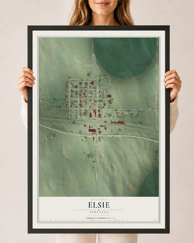 Map of Elsie, Nebraska, 24 x 36 inch print in a black wood frame