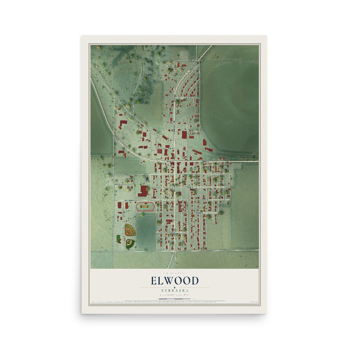 Map of Elwood, Nebraska, 12 x 18 inch unframed archival matte print