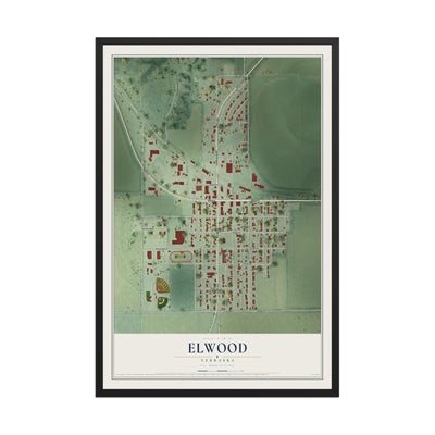 Map of Elwood, Nebraska, 12 x 18 inch print in a black wood frame