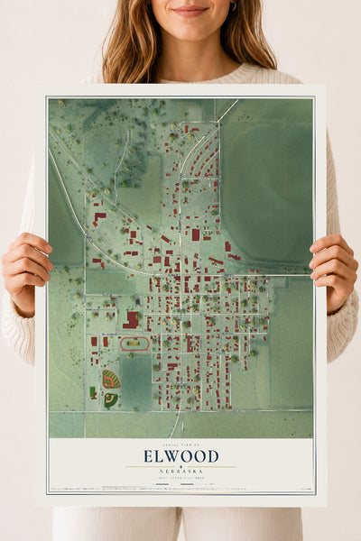 Map of Elwood, Nebraska, 18 x 24 inch unframed archival matte print