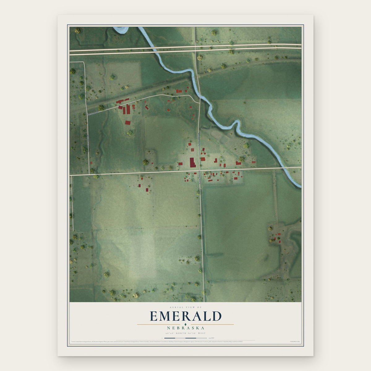 Emerald, Nebraska map print, the full design