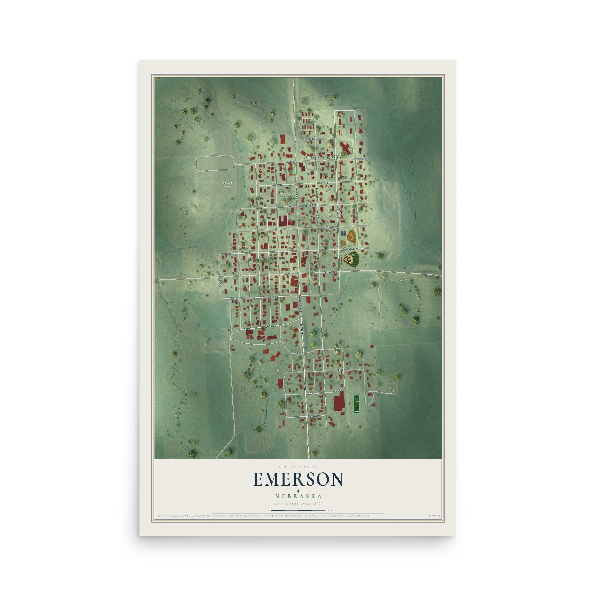 Map of Emerson, Nebraska, 12 x 18 inch unframed archival matte print