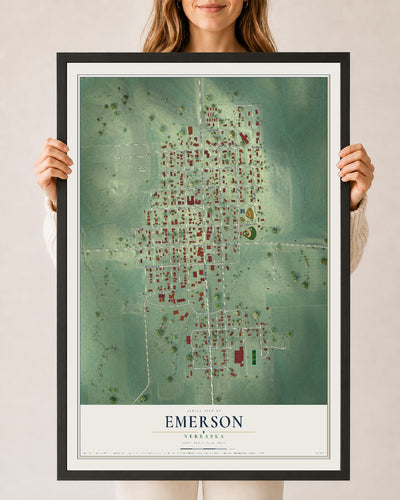 Map of Emerson, Nebraska, 24 x 36 inch print in a black wood frame