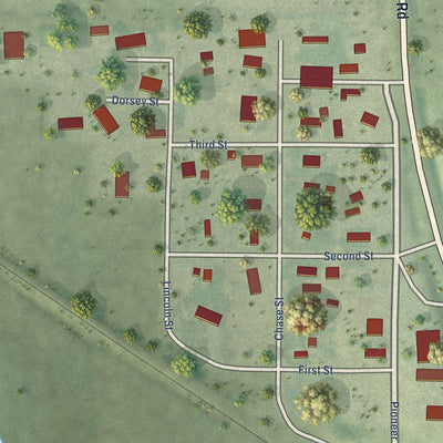 Close-up of the map of Enders, Nebraska print showing street and building detail