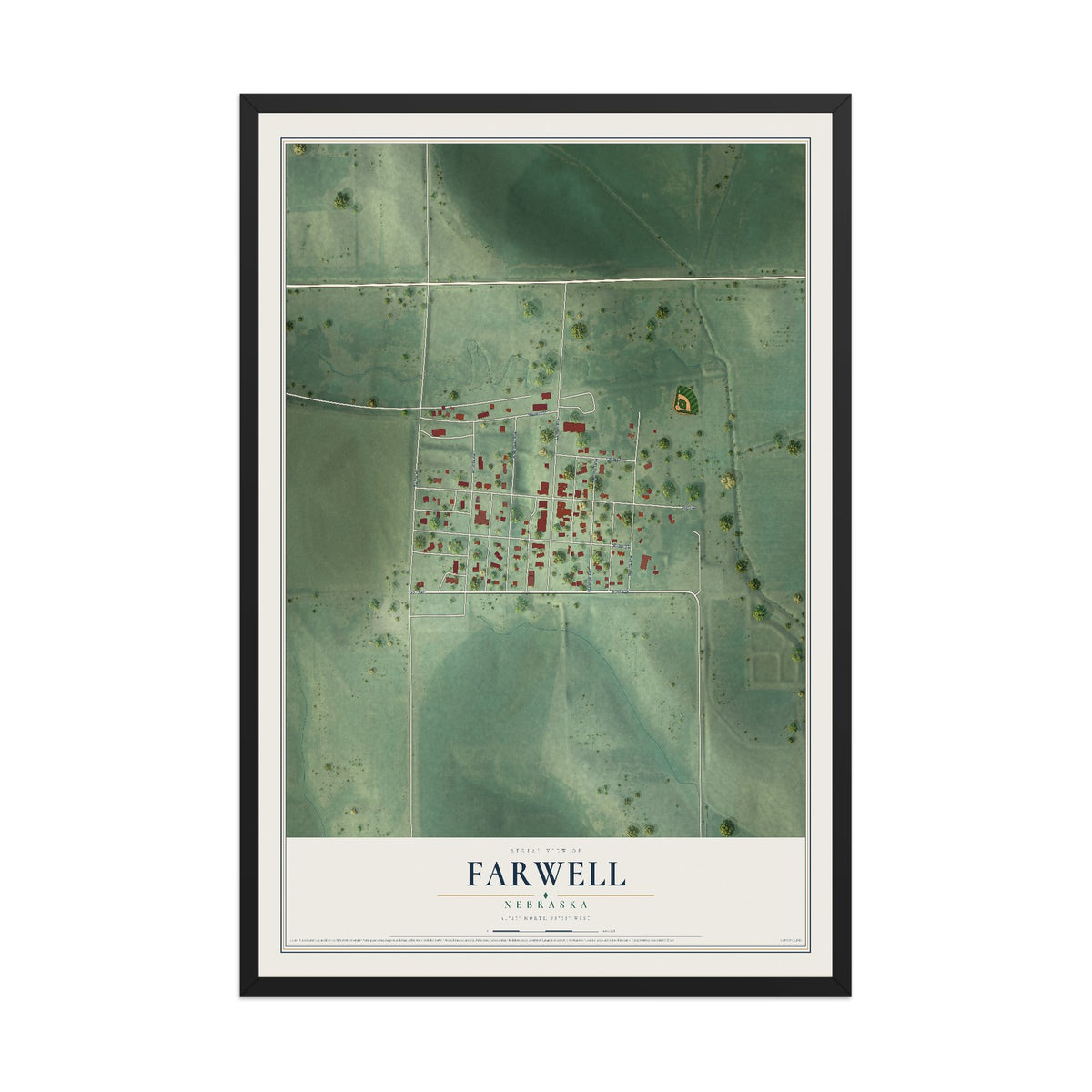 Map of Farwell, Nebraska, 12 x 18 inch print in a black wood frame
