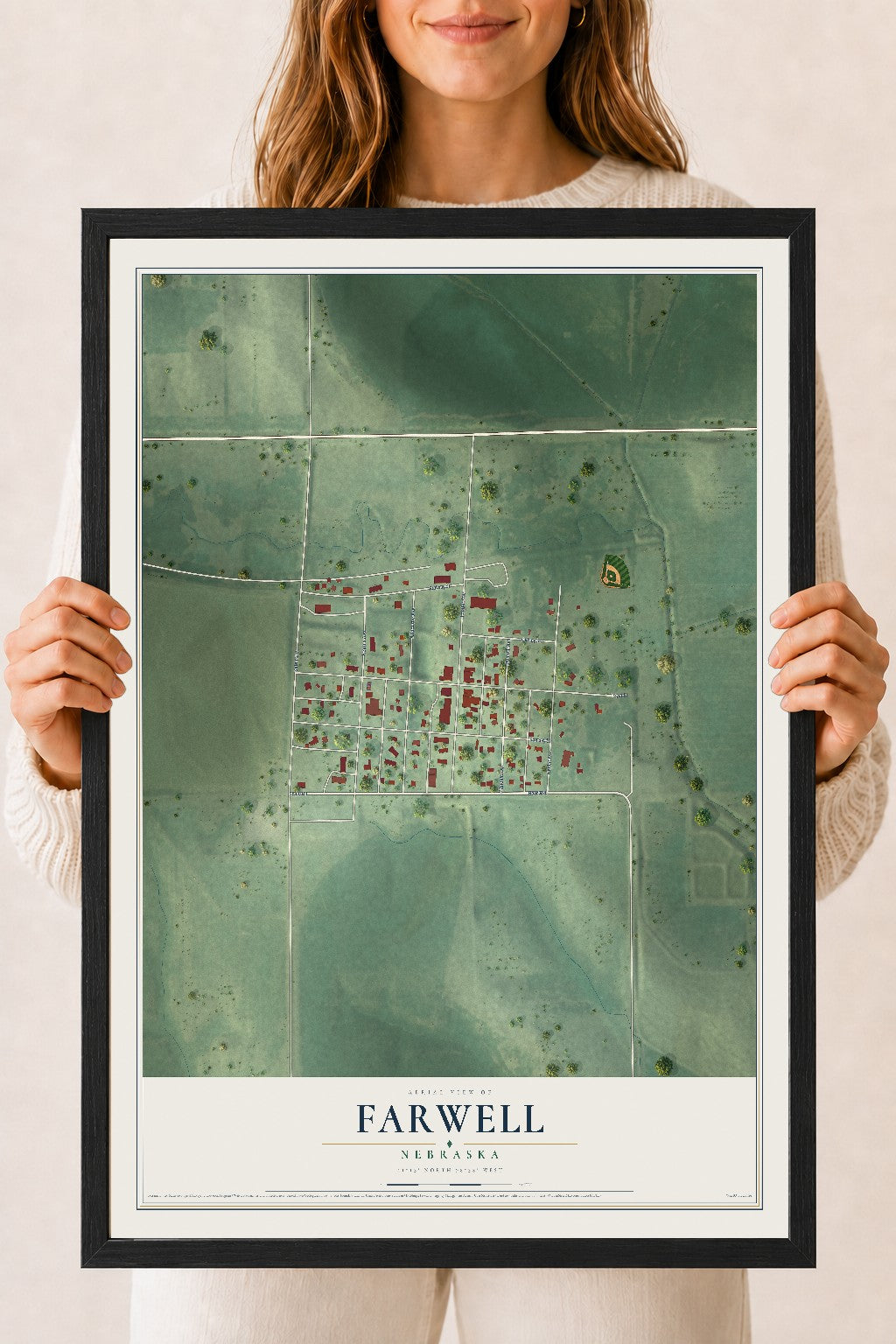 Map of Farwell, Nebraska, 18 x 24 inch print in a black wood frame